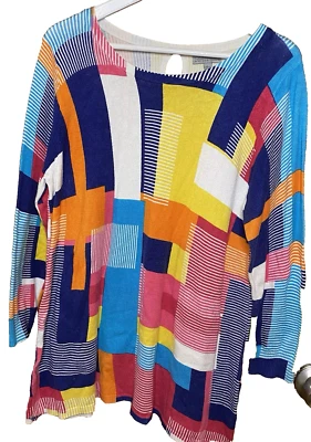 JOSEPH A Tunic Sweater Geometric Colorblock Lightweight Artsy Colorful Womens L - Image 1 of 4