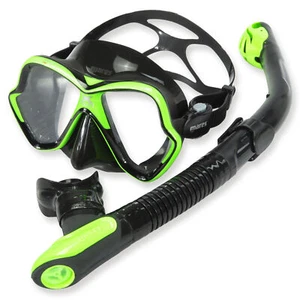 Mares Schnorchelset Caicos mit Trockenschnorchel und X-Vision - schwarz lime - Bild 1 von 3