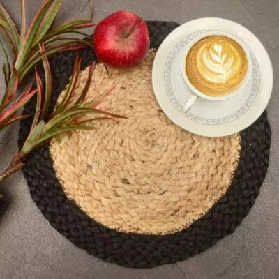 Jute Place mat dining table mat coffee table mat handmade jute rug round - Image 1 of 4