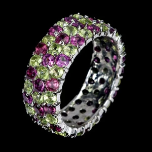 925 Sterlingsilber Ring Rund Rhodolith Peridot Natur Edelstein Schmuck Größe 9 - Bild 1 von 14