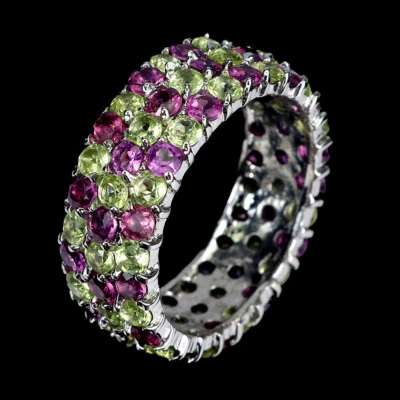 925 Sterlingsilber Ring Rund Rhodolith Peridot Natur Edelstein Schmuck Größe 9 - Bild 1 von 4