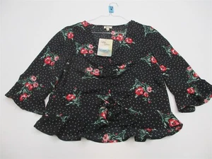 Neu LILY STAR schwarze Damenbluse Größe L lässig schwarz rose gepunktet - Bild 1 von 7
