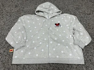 NEW Disney Hoodie Womens 2X 2XL Gray White Minnie Mouse Polka Dot Zip Parks - Picture 1 of 10