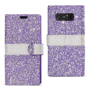 For Samsung Galaxy Note 8 Case Wallet Bling Diamond Cover Card Holder Purple - Picture 1 of 4