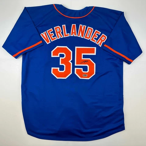 Facsimile Autographed Justin Verlander New York Blue Reprint Auto Jersey Mens XL Cover