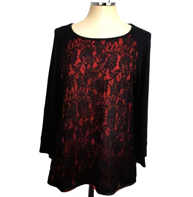 Top raglán AB Studio para mujer XL negro rojo panel encaje superposición columpio bruja gótico Foto 1 de 4