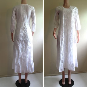 S M Goddess Ritual A Linie Kleid weiß Midi bestickt 1/2 Arm IndianKALA 4U - Bild 1 von 9