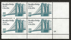 US Scott #2041, Plate Block #5 1983 Brooklyn Bridge 20c FVF MNH Lower Right