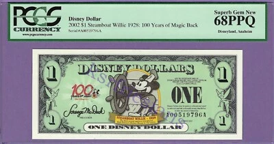 2002 A $1 barco de vapor Willie Mickey Disneyland Disney dólar A00519796A verdadero 68ppq Foto 1 de 2
