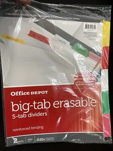 Office Depot Big 5 Tab Erasable - 2 Sets Reinforced Binding - Picture 1 of 2
