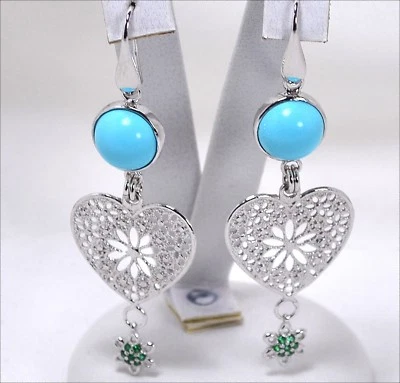 ORECCHINI IN ARGENTO 925 CON PASTA DI TURCHESE E FILIGRANA A CUORE AGHT 0463 - Immagine 1 di 3
