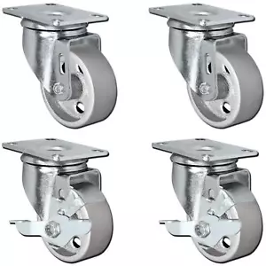 CasterHQ - 3 Zoll 4er Set Vollstahl Drehplatte Rollenräder mit Bremsen Verriegelung - Bild 1 von 4