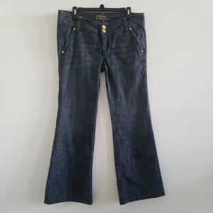 Bebe Womens Jeans Size 31P Flare Dark Wash Low Rise 8.5" Waist 36.5" Inseam 32.5 - Picture 1 of 7