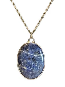 Vtg Sodalite Stone Cab In Sterling Silver 1.75” Bezel On Silver 18” Chain - Picture 1 of 6