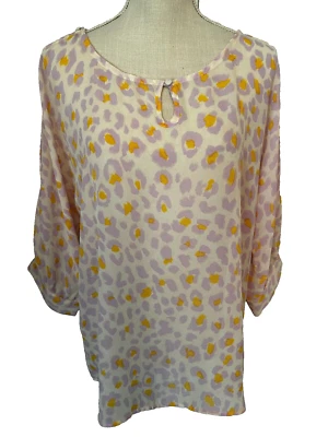 BLUSA HOMBRO FRÍO ERIN FETHERSTON EDITION~GRANDE~PÚRPURA + AMARILLO ESTAMPADO ANIMAL Foto 1 de 4