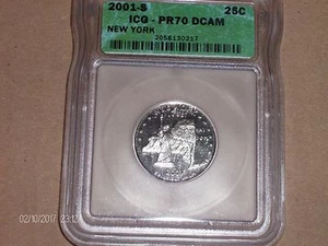 2001 S CLAD QUARTER NEW YORK  ICG PF 70 DEEP CAMEO "PERFECT" STATE QUARTER - Picture 1 of 2