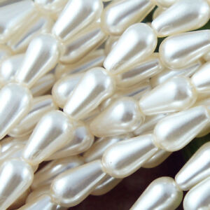 *80pcs Pearl Beads 6x10mm Cream Color Imitation Plastic Tear Drop Pearl Spacer*