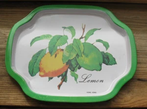Vintage Collectible Lemon Tin Tray Trinket Dish Plate Green Yellow SO12 - Picture 1 of 2