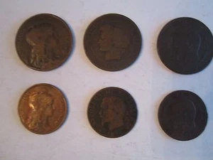6 VINTAGE FRENCH COINS - 1855 - 1911 - BRONZE - SEE DESCRIPTIONS - OFC-RC-LOT13 - Picture 1 of 2