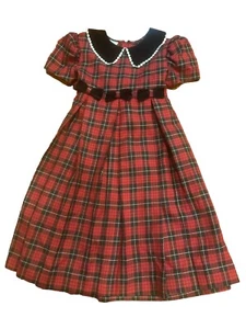 Jessica Ann Dress Vintage Christmas Tartan Holiday Red Black Plaid Velvet 6 7 - Picture 1 of 9