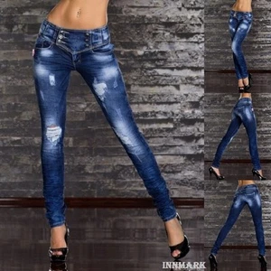 CRUSHED MID RISE SKINNY DESTROYED JEANS BLUE WASHED SIZE UK 6 -12 / 237 - Picture 1 of 5
