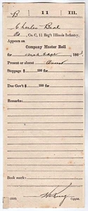 Charles Beal Civil War Company Muster Roll 11th Reg't Illinois Infantry: 1863 - Bild 1 von 1