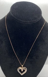 Rose Gold Over Sterling Silver Diamond Heart Pendant Necklace 5.4g - Picture 1 of 5
