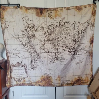 Old World Map Tapestry Latin Polyester Wall Hanging Vintage Style Decor 50x60" - Image 1 of 4