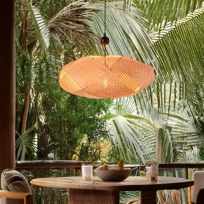 Lámparas colgantes de ratán de granja, araña de bambú con forma de flor para K... Foto 1 de 4