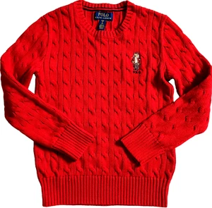POLO RALPH LAUREN CABLE KNIT BEAR SWEATER RED BOYS SIZE 8 NWOT! - Picture 1 of 5