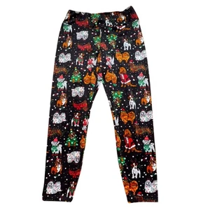 No Boundaries Juniors' Christmas dog-themed velour Leggings-L-GUC - Picture 1 of 5