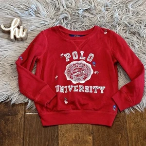 Polo Ralph Lauren Girls Red University Sweatshirt Size 6 Embroidered Flowers - Picture 1 of 4