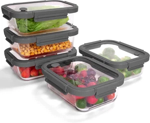 5-Pack Borosilicate Glass Containers with Tempered Lids, 35.2Oz/4.4 Cup Airtight - Picture 1 of 14