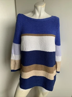 Chicos Talla 2 Cuello Barco Manga 3/4 Punto Jersey Azul/Marrón Foto 1 de 4