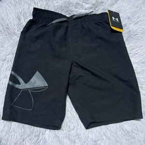 Under Armour Boys Size Medium Black UPF 50 Swim Trunks with UA Logo NEW - Picture 1 of 10