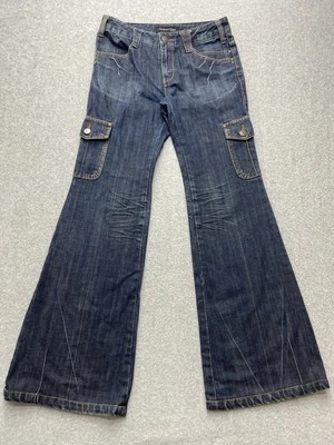 Pantalones de mezclilla Club Monaco para mujer 29x 31 azul corte bota pierna acampanada lavado oscuro carga utilitarios Foto 1 de 4