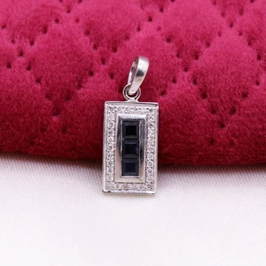 Natural Blue Sapphire & Diamond Pendant 14k White Gold Plated Women's Pendant - Picture 1 of 6