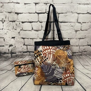 Bolso de mano Vera Bradley pintado de plumas y maquillaje bolso mediano informal - Imagen 1 de 17