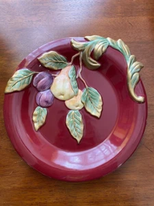 Fitz and Floyd Renaissance Canape Plate Red Burgundy with Pears & Plums - Picture 1 of 14