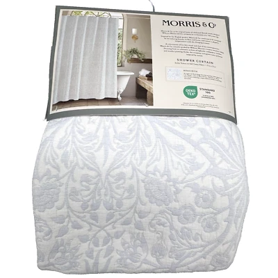 Morris & Co HYACINTH Floral Luxury Shower Curtain Pale Gray Blue Off White NEW - Image 1 of 4