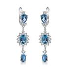 Natural London Blue Topaz Gemstone 925 Sterling Silver Flower Drop Earrings
