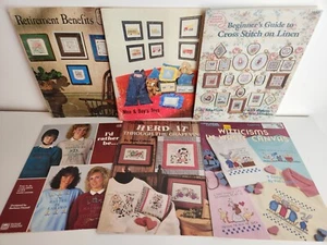 LOT Cross Stitch Frame Pattern Vtg Cow Funny Signs Plaques Cottagecore Farmhouse - Picture 1 of 11