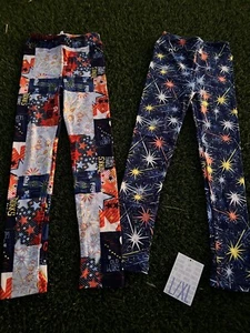 LuLaRoe L/XL Kids Leggings Lot Of Two Sparklers Patriotic Americana Fire #788 - Picture 1 of 4