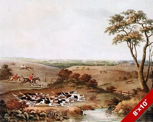 BLOODHOUNDS AT FULL CRY FOX HUNT HORSE HUNTING ART PAINTING REAL CANVAS PRINT - Picture 1 of 1