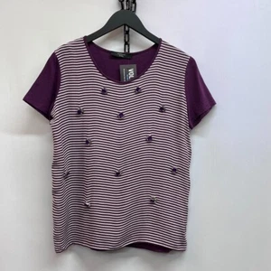 Max Mara Weekend Purple White Striped Embellished T Shirt - Picture 1 of 4