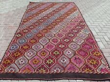 Vintage Turkish Rug Boho Area Rug Large Kilim Floor Rug Wool Rug Carpet 68"x121"