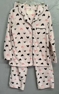Cuddl Duds Sleepwear Size Small Pink Hearts 2-pc plush warm collar button up - Picture 1 of 17