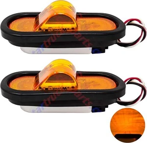 Qty 2 6" Oval Mid Turn Signal Amber Marker Light 18 LED w/Reflex Lens Waterproof - Picture 1 of 8