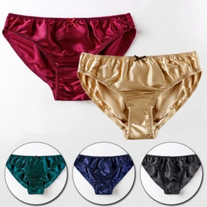 Women Silk Mulberry Satin Panties Sexy Briefs Lingerie Knicker Underwear M-3XL - Picture 1 of 65