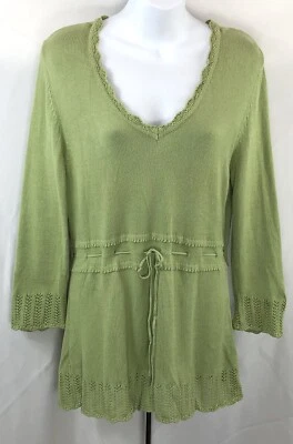 Suéter túnica vintage Studio 1940 ganchillo M verde lazo cintura cuello en V cabaña hada Foto 1 de 4